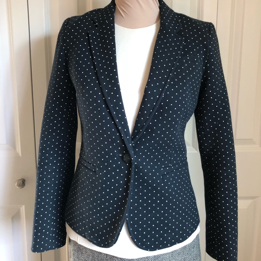 Banana Republic navy blue pique polka dot blazer 4